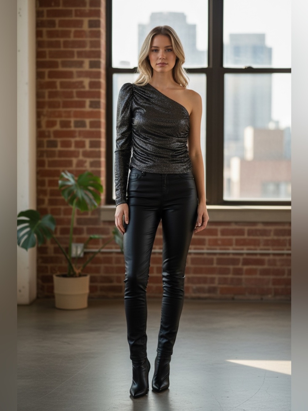 Anthropologie eri +ali Black and silver one shoulder top. Size Small. NWT